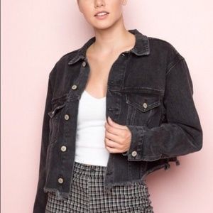 Brandy Melville Distressed Crop Black Jean Jacket